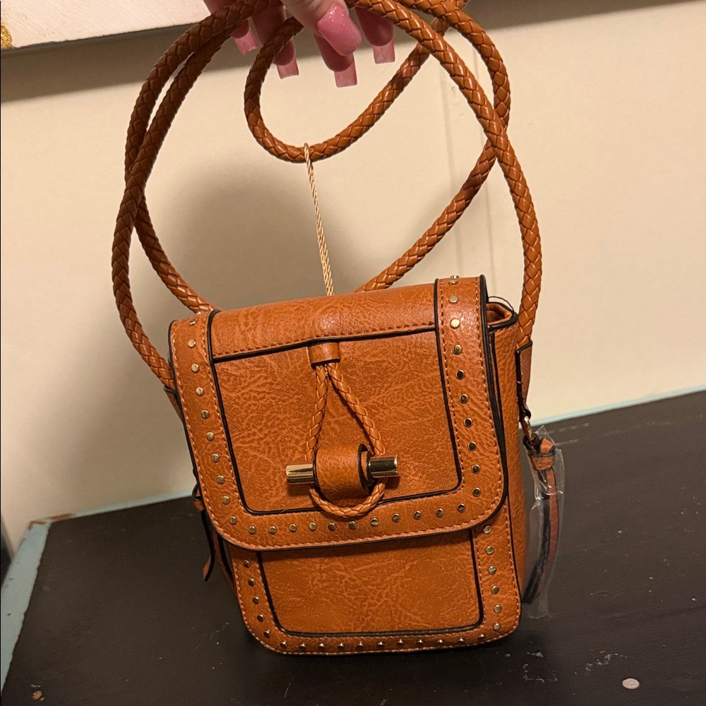 Elegant Brown Crossbody Bag with Studded Detail